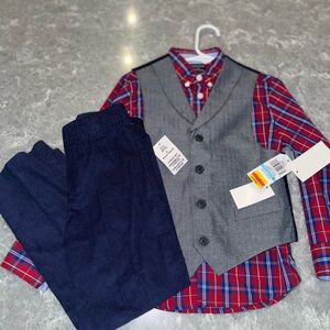 Nautica Red Plaid and Gray Vest Kids Matching Set
